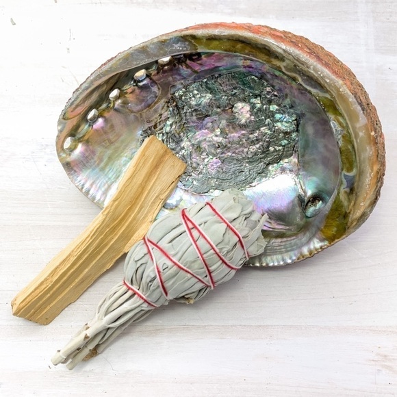Smoke Cleansing w/ Large Abalone Shell, White Sage, Palo - Picture 1 of 4